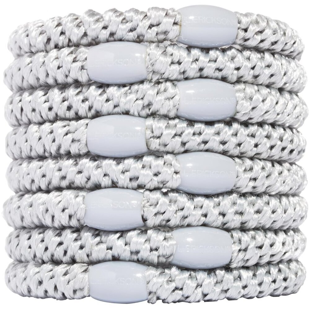 Silver Hair Ties for Thick Hair, Grab & Go Ponytail Holders, 8 Pack, Thick No-Cr